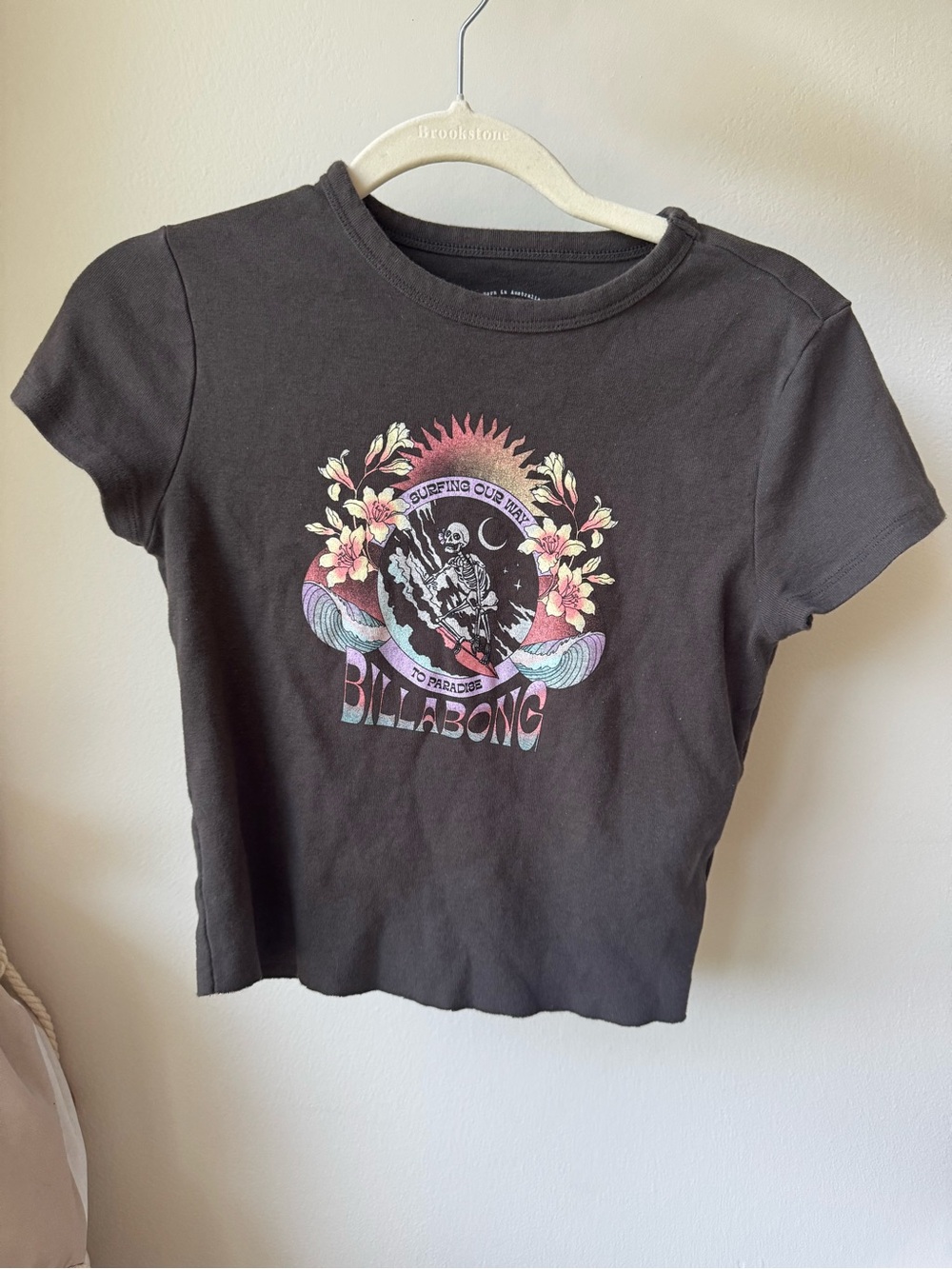 Billabong Black Floral Skeleton Crop Tee